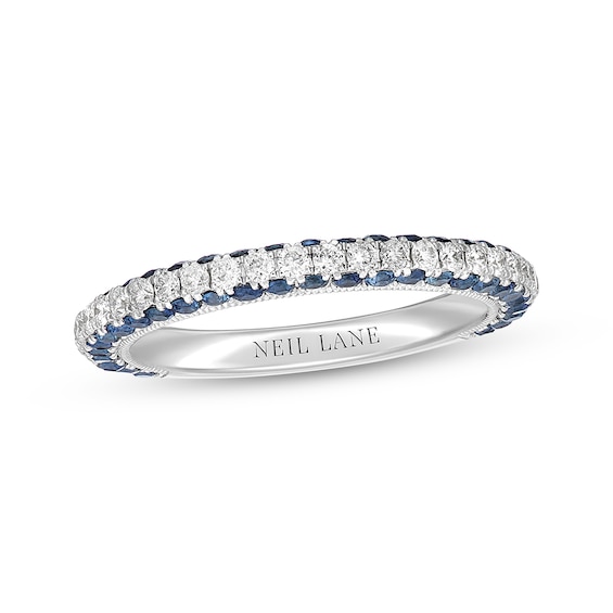Previously Owned Neil Lane Diamond & Blue Sapphire Anniversary Band 1/2 ct tw 14K White Gold 7.5