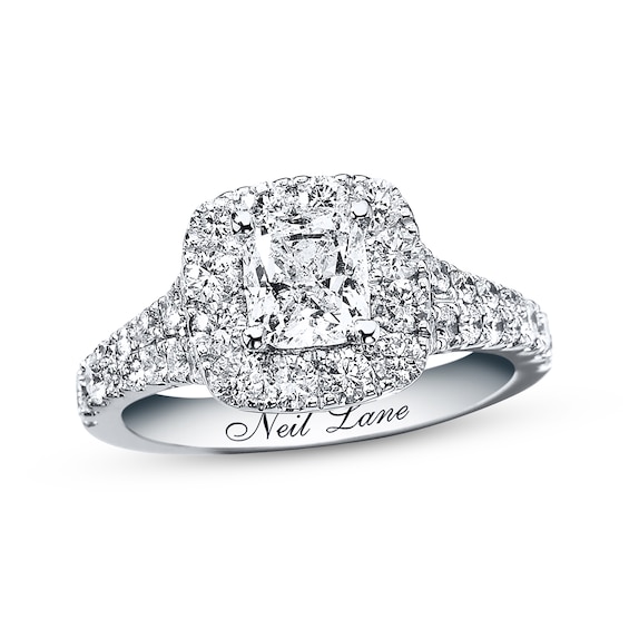 Previously Owned Neil Lane Engagement Ring 2-1/6 ct tw Cushion & Round-cut Diamonds 14K White Gold Size 4