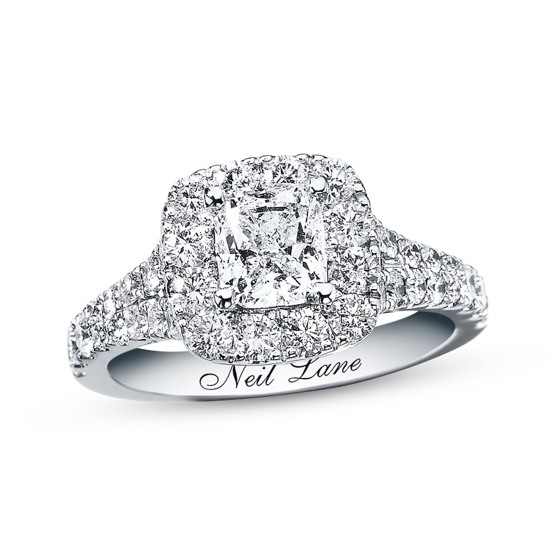 Main Image 1 of Previously Owned Neil Lane Engagement Ring 2-1/6 ct tw Cushion & Round-cut Diamonds 14K White Gold - Size 4