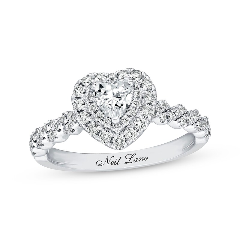 Previously Owned Neil Lane Engagement Ring 3/4 ct tw Heart & Round-cut Diamonds 14K White Gold - Size 10