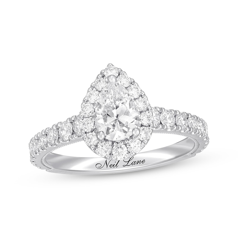 Main Image 1 of Previously Owned Neil Lane Premiere Diamond Engagement Ring 1-1/2 ct tw Pear & Round-cut 14K White Gold - Size 4
