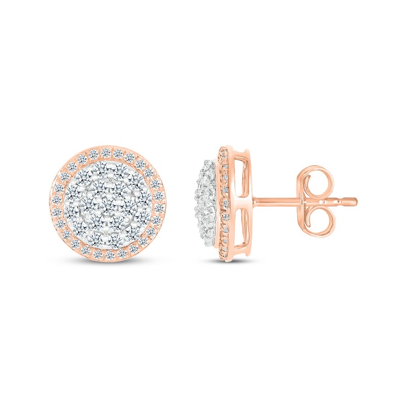 Main Image 3 of Previously Owned Multi-Diamond Stud Earrings 1-1/8 ct tw Round-cut 10K Rose Gold