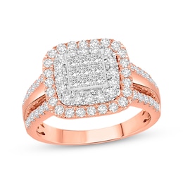 Previously Owned Multi-Diamond Engagement Ring 1 ct tw Princess & Round 10K Two-Tone Gold