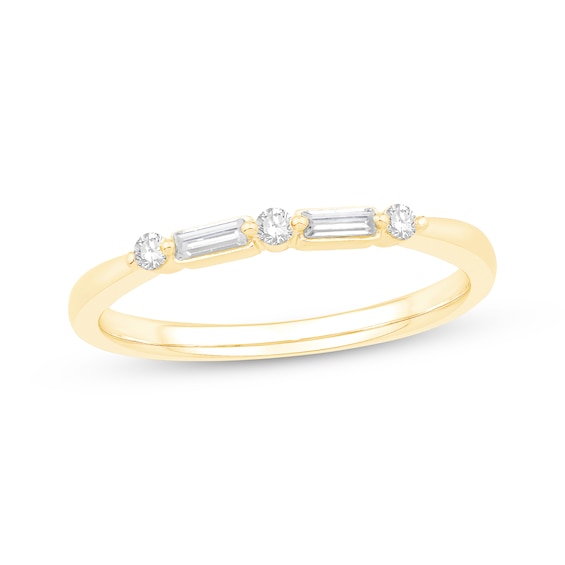 Previously Owned Diamond Anniversary Ring 1/5 ct tw Round & Baguette-cut 14K Yellow Gold