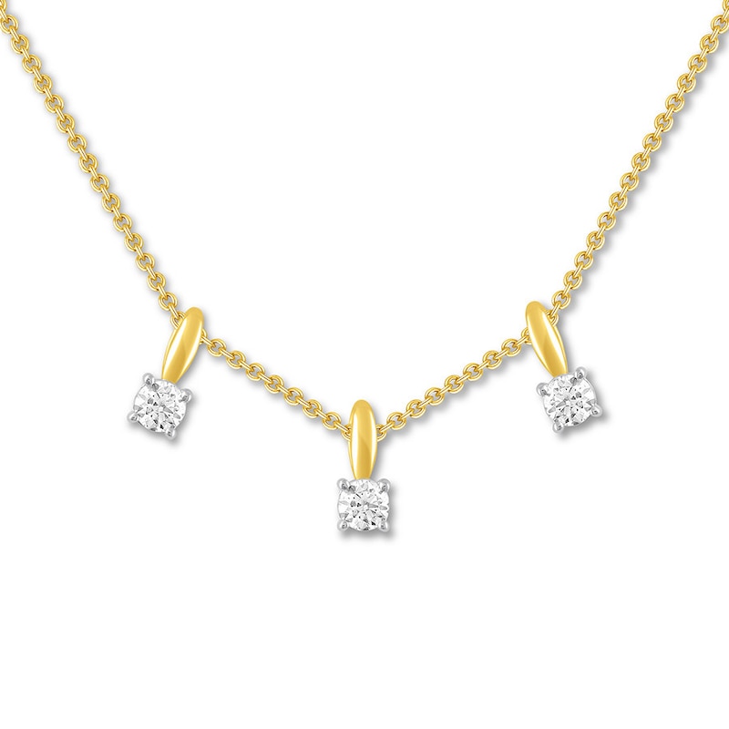 Main Image 1 of Previously Owned Three-Stone Diamond Necklace 1/3 ct tw 10K Yellow Gold 18"