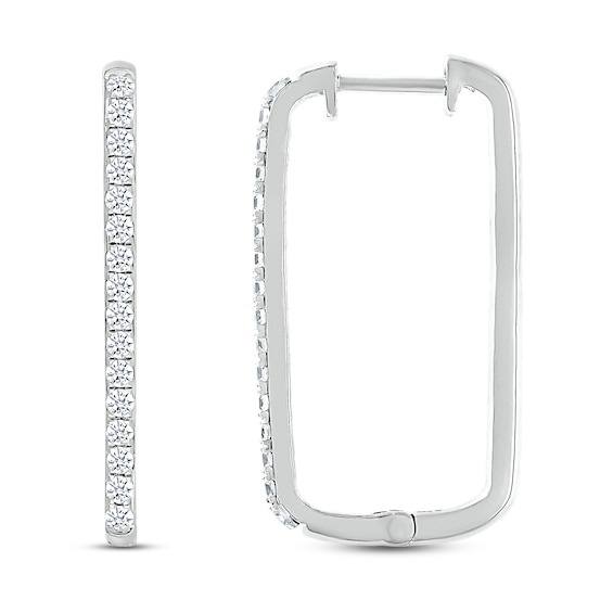 Previously Owned Diamond Paperclip Hoop Earrings 1/2 ct tw Round-cut 10K White Gold