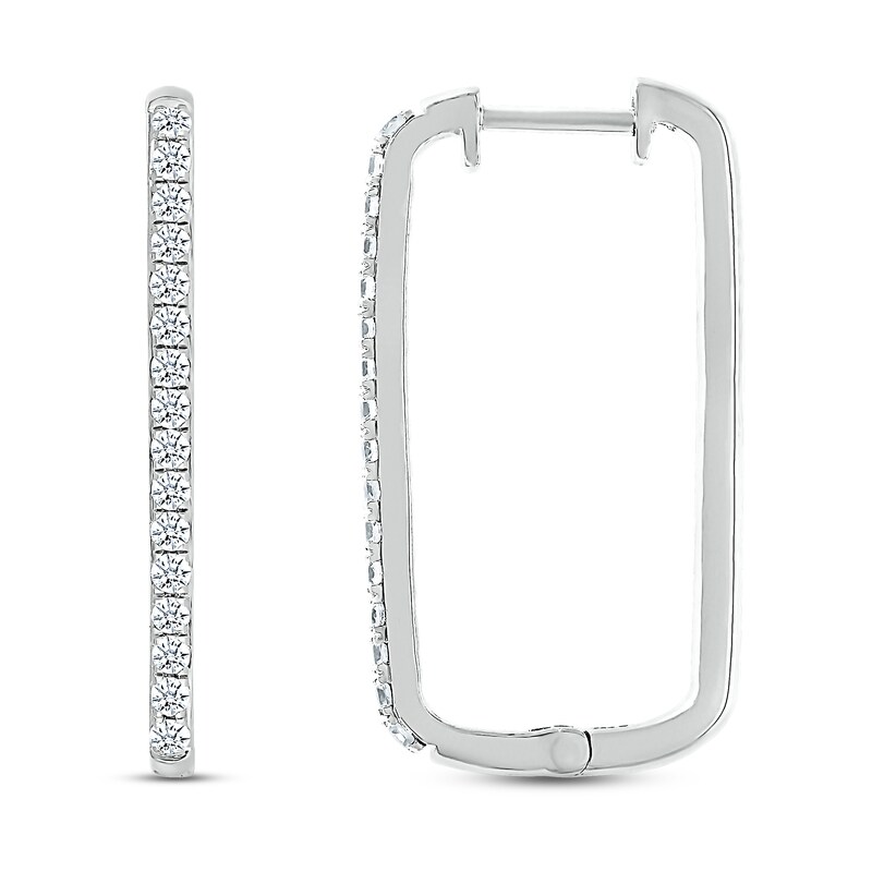 Main Image 1 of Previously Owned Diamond Paperclip Hoop Earrings 1/2 ct tw Round-cut 10K White Gold