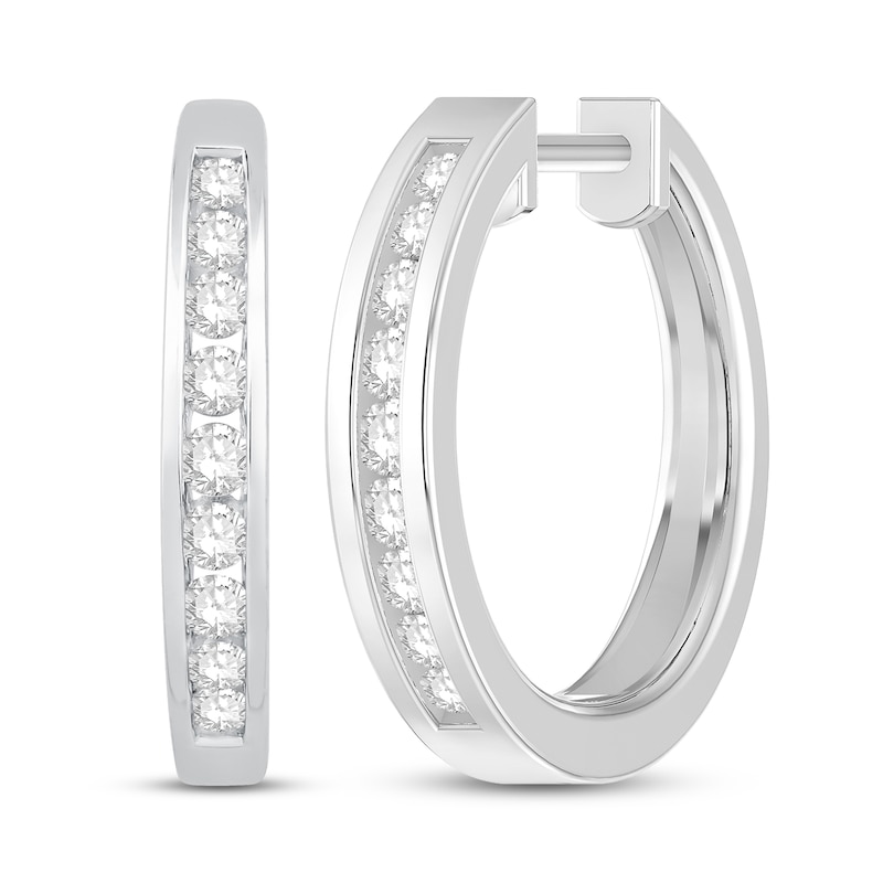 Main Image 1 of Previously Owned Diamond Hoop Earrings 1/4 ct tw Round-Cut 10K White Gold