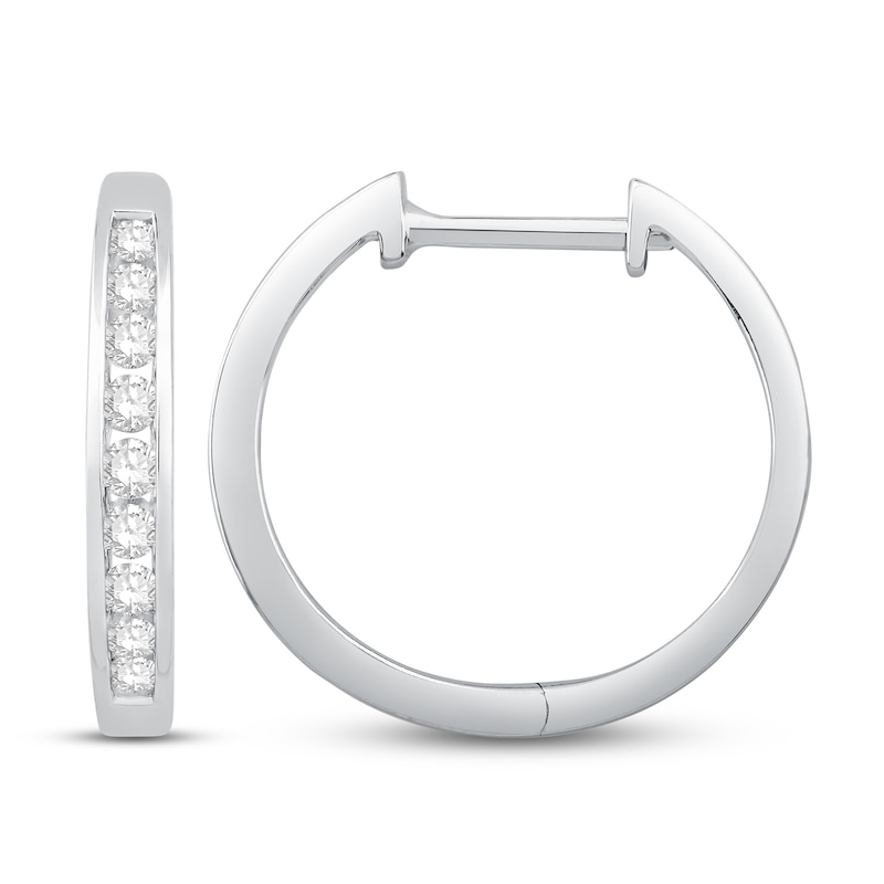 Main Image 2 of Previously Owned Diamond Hoop Earrings 1/4 ct tw Round-Cut 10K White Gold