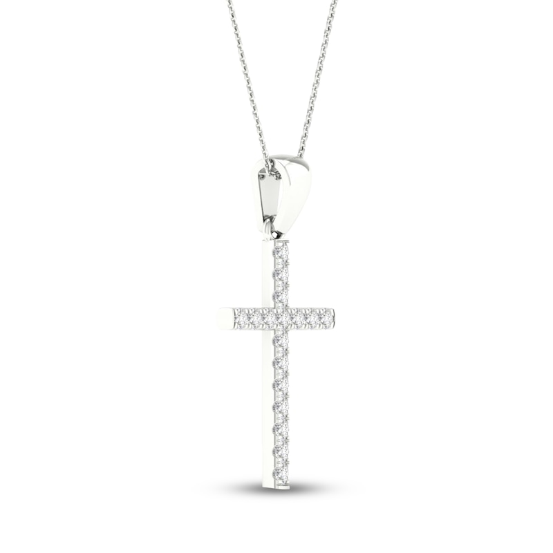 Main Image 3 of Previously Owned Diamond Cross Necklace 1/5 ct tw Round-Cut Sterling Silver 18"