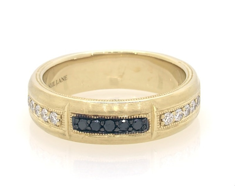 Main Image 1 of Previously Owned Neil Lane Men's Black & White Diamond Wedding Band 1/3 ct tw Round-cut 14K Yellow Gold