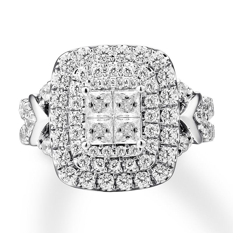 Main Image 1 of Previously Owned Multi-Stone Princess Diamond Engagement Ring 1-3/4 ct tw 14K White Gold
