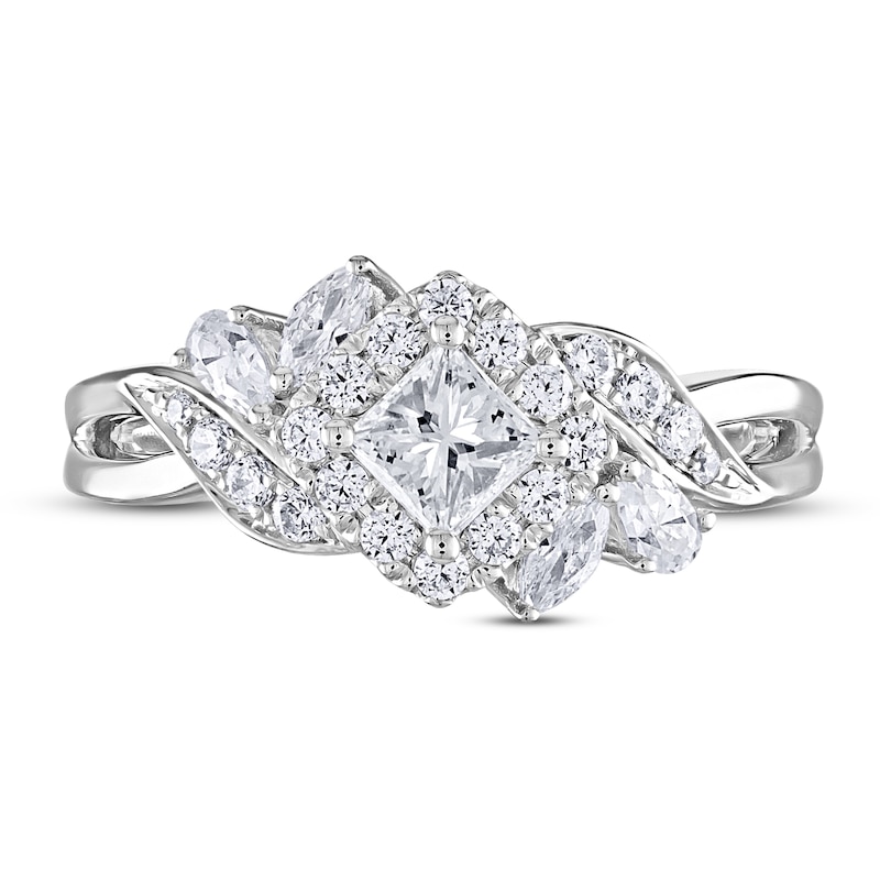 Main Image 3 of Previously Owned Adrianna Papell Diamond Engagement Ring 7/8 ct tw Princess, Pear, Marquise & Round 14K White Gold