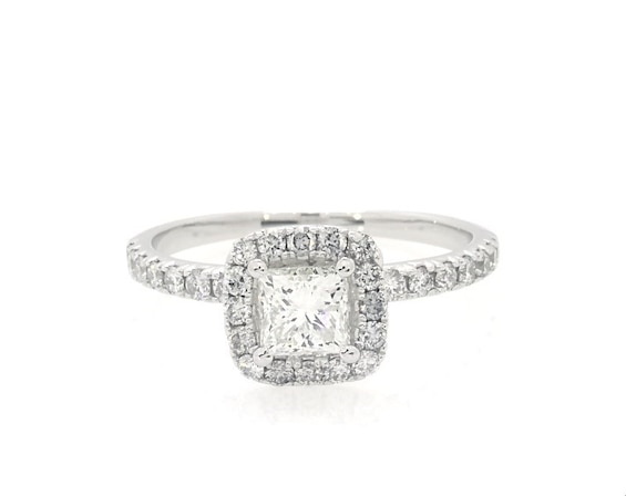 Previously Owned Princess-Cut Diamond Halo Engagement Ring 1-1/8 ct tw 14K White Gold