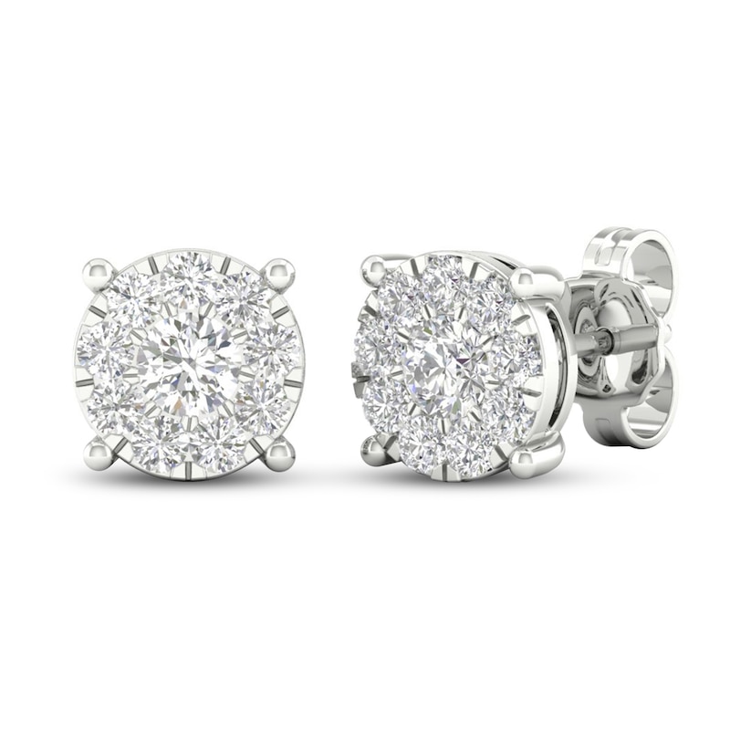 Main Image 1 of Previously Owned Diamond Halo Stud Earrings 1 ct tw Round-Cut 10K White Gold