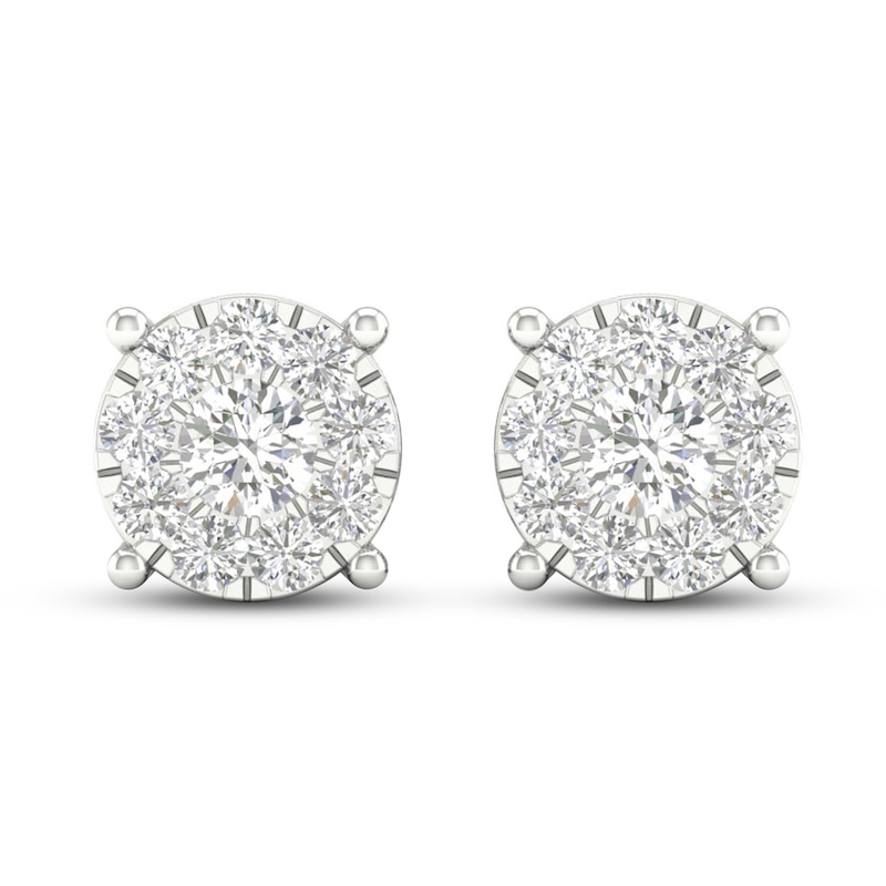 Main Image 2 of Previously Owned Diamond Halo Stud Earrings 1 ct tw Round-Cut 10K White Gold