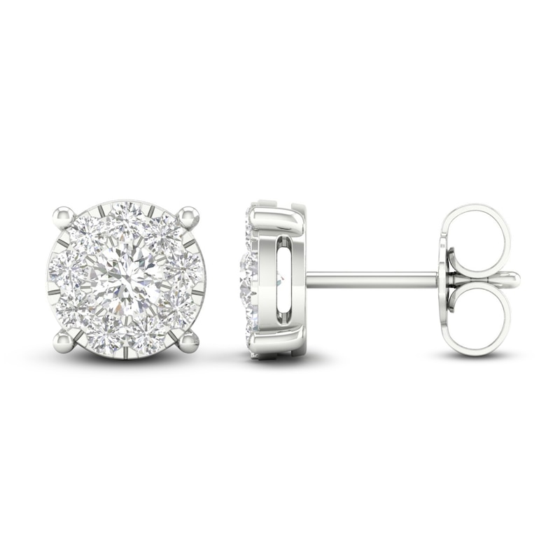 Previously Owned Diamond Halo Stud Earrings 1 ct tw RoundCut 10K White