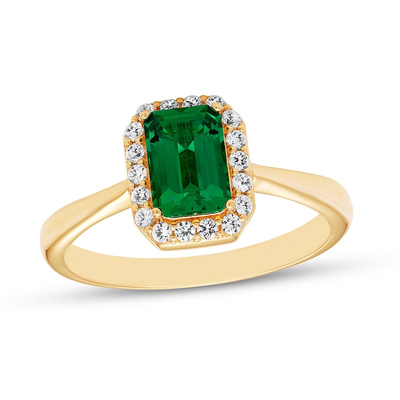 Main Image 1 of Previously Owned Lab-Created Emerald Ring Lab-Created Sapphires 10K Yellow Gold