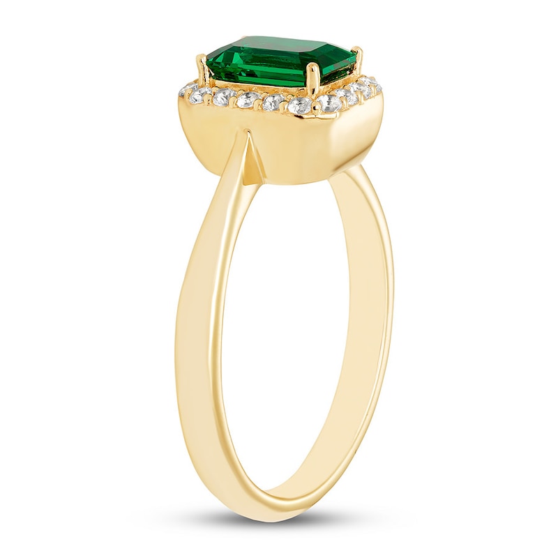 Main Image 2 of Previously Owned Lab-Created Emerald Ring Lab-Created Sapphires 10K Yellow Gold