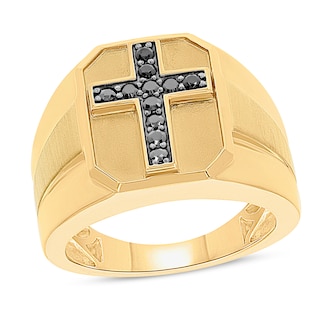 Previously Owned Men's Black Diamond Cross Ring 1/4 ct tw Round-cut 10K ...