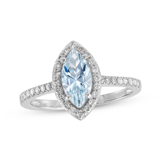 Now + Forever Marquise-Cut Aquamarine & Diamond Engagement Ring 1/3 ct tw 14K White Gold