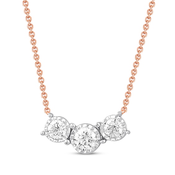 Previously Owned Three-Stone Diamond Necklace 1/4 ct tw Round-cut 10K Rose Gold 18"
