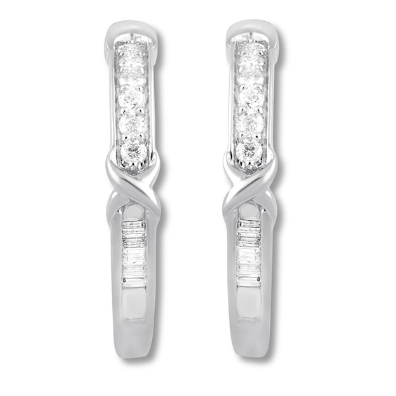 Previously Owned Diamond Hoop Earrings 1/2 ct tw Round & Baguette 10K White Gold