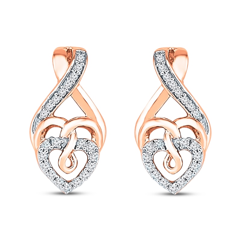 Previously Owned Diamond Heart Earrings 1/5 ct tw Round-cut 10K Rose ...