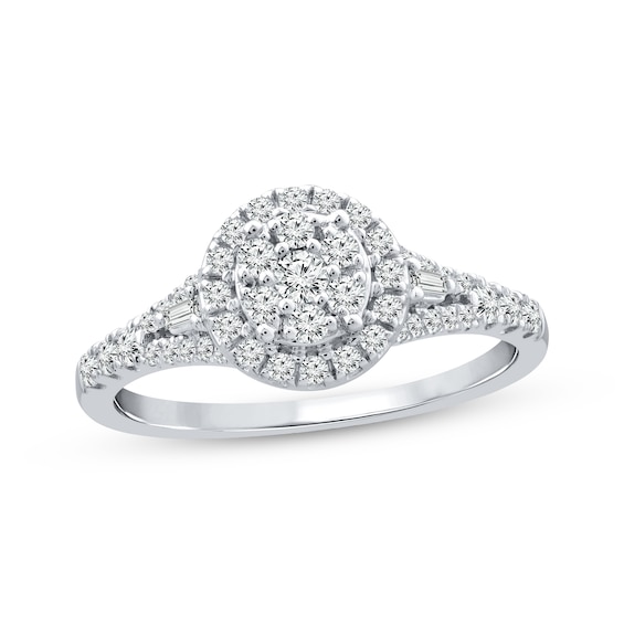 Previously Owned Multi-Diamond Engagement Ring 1/2 ct tw Round & Baguette 10K White Gold