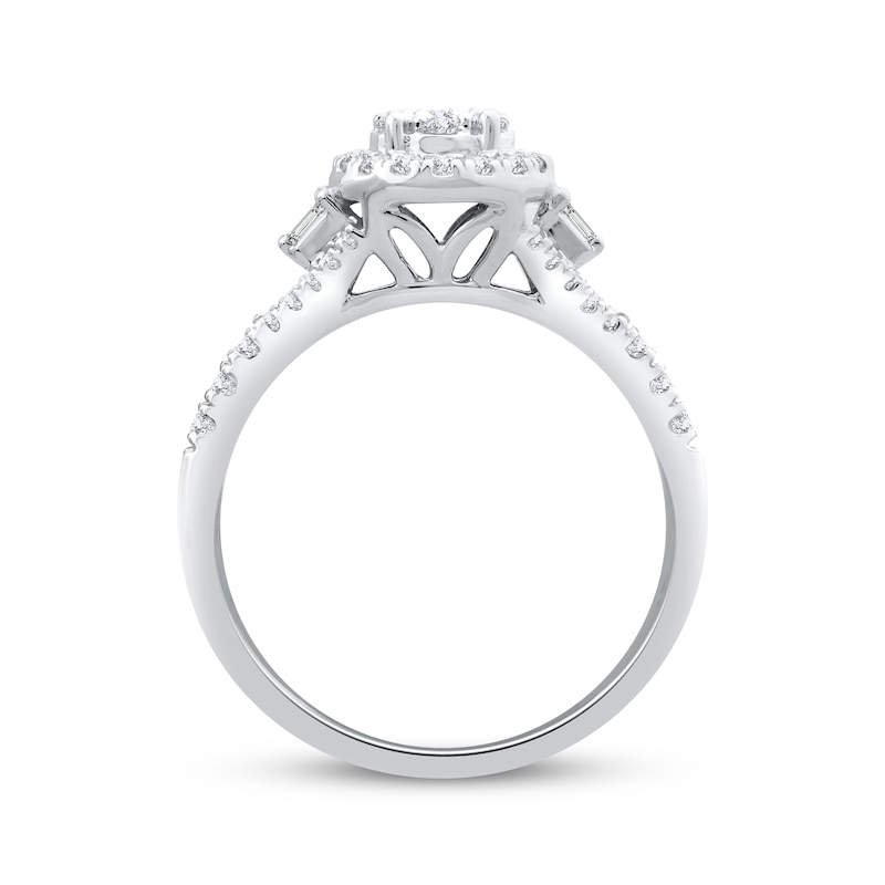 Main Image 2 of Previously Owned Multi-Diamond Engagement Ring 1/2 ct tw Round & Baguette 10K White Gold