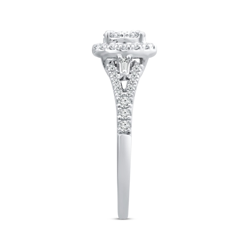 Main Image 3 of Previously Owned Multi-Diamond Engagement Ring 1/2 ct tw Round & Baguette 10K White Gold