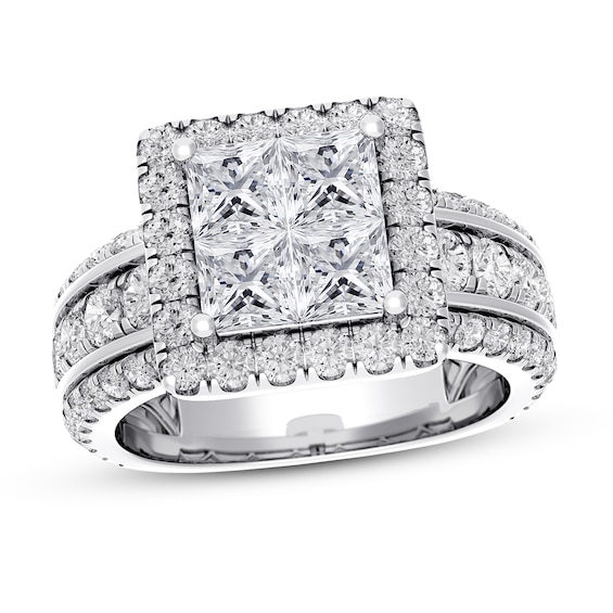 Previously Owned Diamond Engagement Ring 4 ct tw Princess & Round 14K White Gold