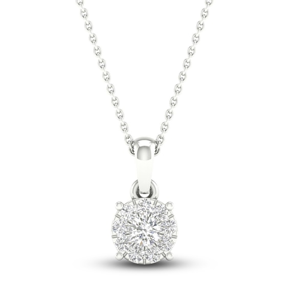 Previously Owned Diamond Halo Necklace 1/10 ct tw Round-Cut 10K White Gold 18"