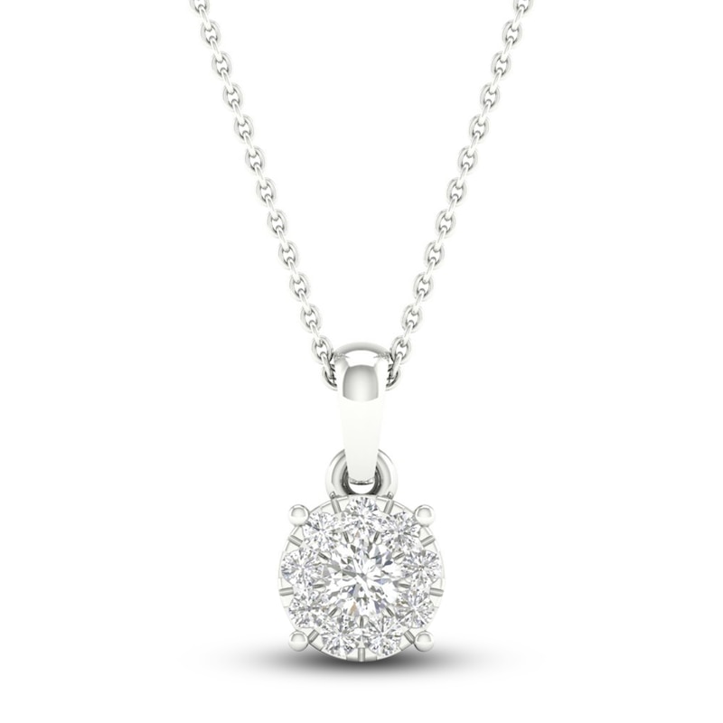 Main Image 1 of Previously Owned Diamond Halo Necklace 1/10 ct tw Round-Cut 10K White Gold 18"