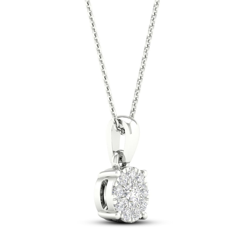 Main Image 2 of Previously Owned Diamond Halo Necklace 1/10 ct tw Round-Cut 10K White Gold 18"