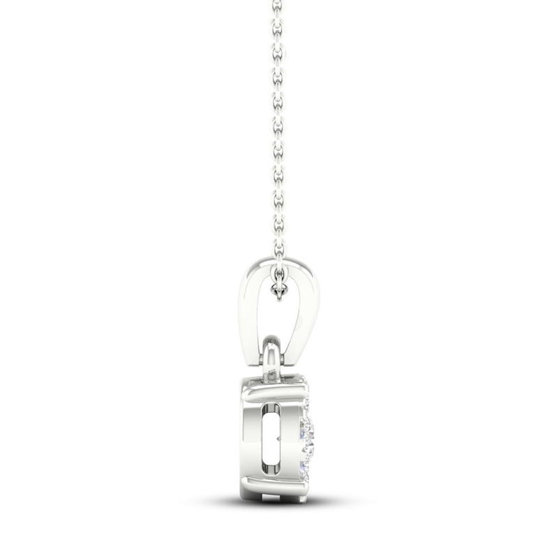 Main Image 3 of Previously Owned Diamond Halo Necklace 1/10 ct tw Round-Cut 10K White Gold 18"