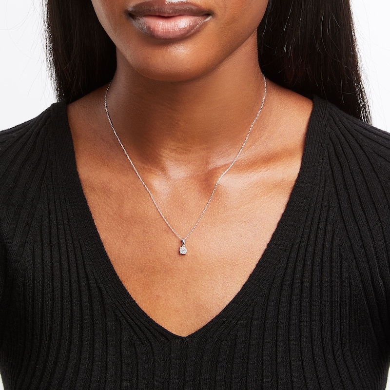 Main Image 5 of Previously Owned Diamond Halo Necklace 1/10 ct tw Round-Cut 10K White Gold 18"