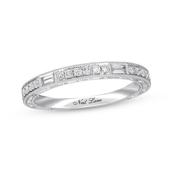 Previously Owned Neil Lane Diamond Wedding Band 1/4 ct tw Baguette & Round-cut 14K White Gold Size 6