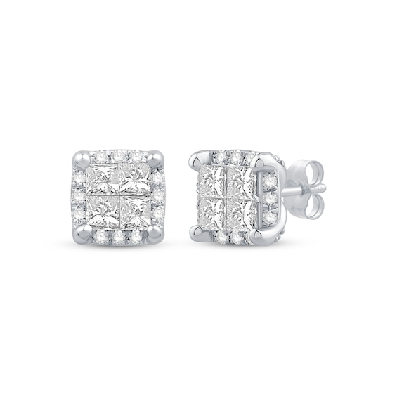 Princess-Cut Quad Diamond Stud Earrings 1/ ct tw 10K White Gold