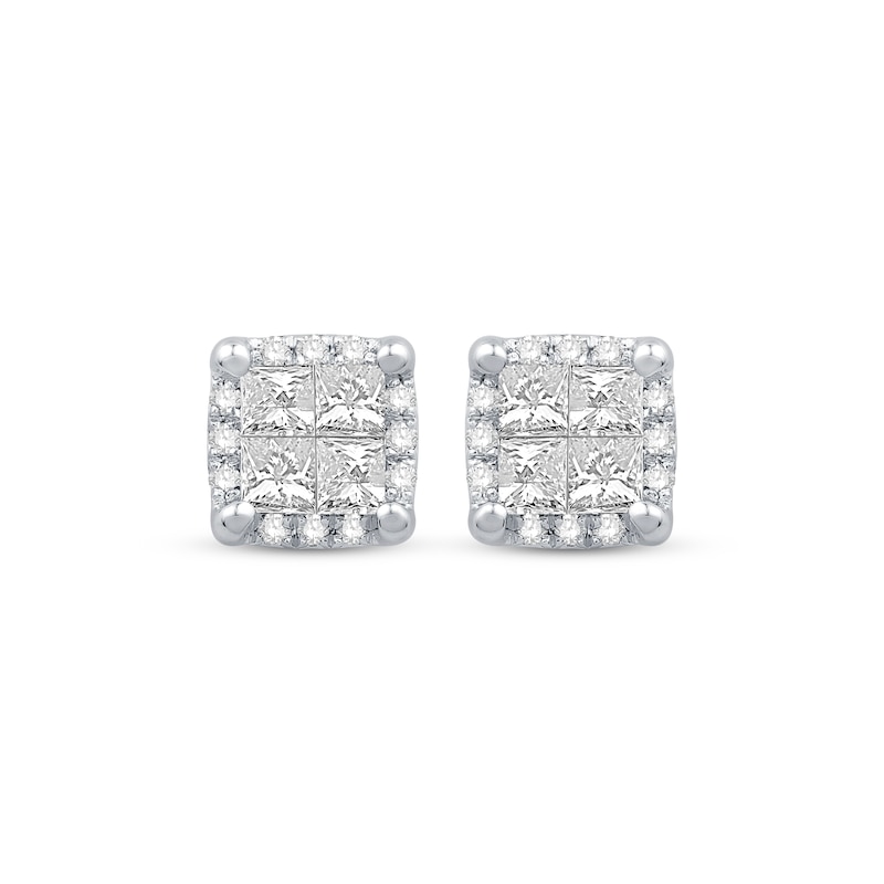 Main Image 2 of Princess-Cut Quad Diamond Stud Earrings 1 ct tw 10K White Gold