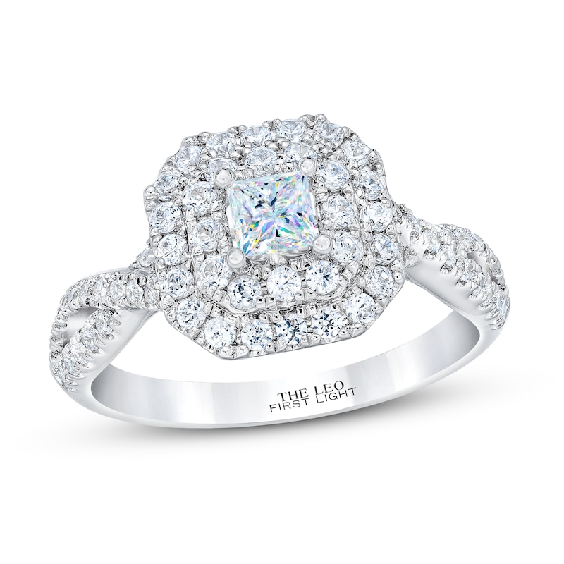 Main Image 1 of Previously Owned THE LEO First Light Diamond Princess-Cut Engagement Ring 7/8 ct tw 14K White Gold