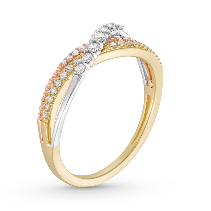 Main Image 2 of Previously Owned Diamond Bypass Ring 1/4 ct tw Round-cut 10K Tri-Tone Gold