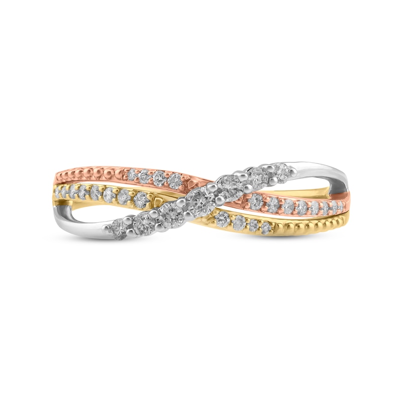 Main Image 3 of Previously Owned Diamond Bypass Ring 1/4 ct tw Round-cut 10K Tri-Tone Gold