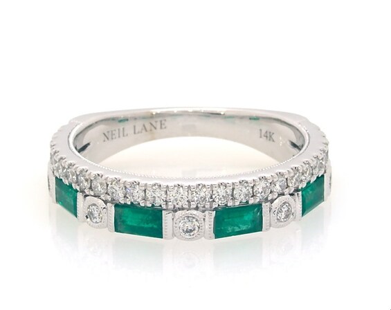 Previously Owned Neil Lane Baguette-Cut Emerald & Round-Cut Diamond Anniversary Ring 3/8 ct tw 14K White Gold