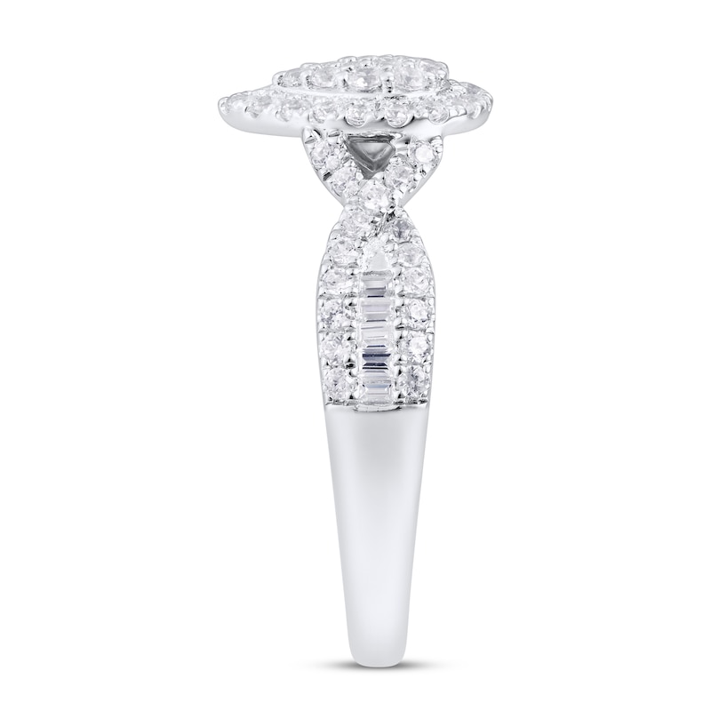 Main Image 2 of Previously Owned Multi-Diamond Engagement Ring 5/8 ct tw Round & Baguette 14K White Gold