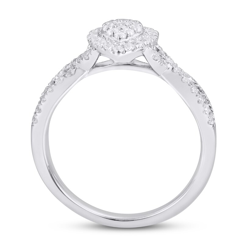 Main Image 3 of Previously Owned Multi-Diamond Engagement Ring 5/8 ct tw Round & Baguette 14K White Gold