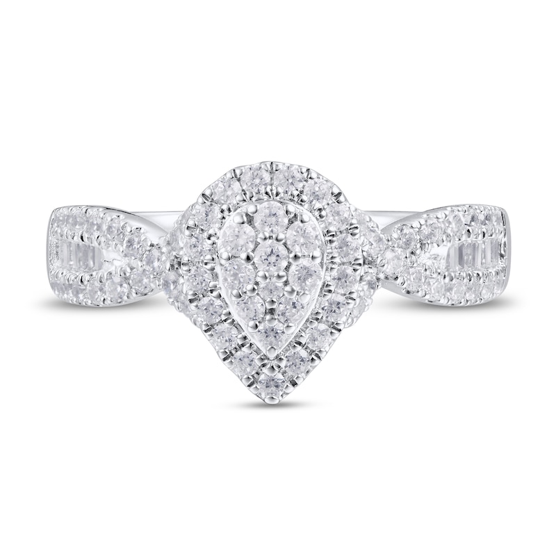 Main Image 4 of Previously Owned Multi-Diamond Engagement Ring 5/8 ct tw Round & Baguette 14K White Gold
