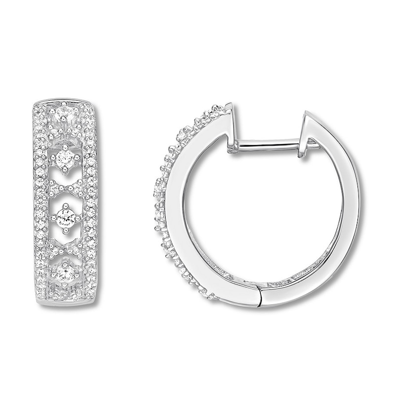 Main Image 1 of Previously Owned Diamond Hoop Earrings 1/2 ct tw Round-cut Sterling Silver