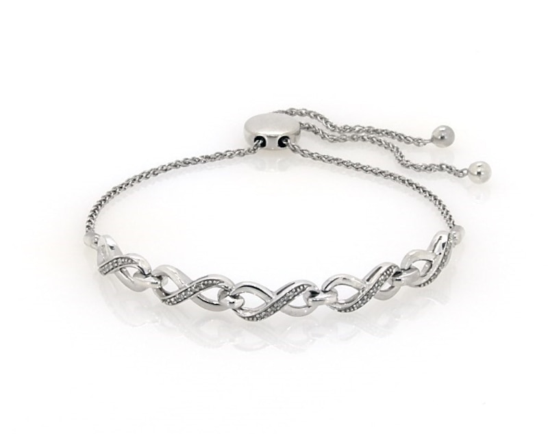 Main Image 1 of Previously Owned Infinity Diamond Bolo Bracelet 1/10 ct tw Sterling Silver