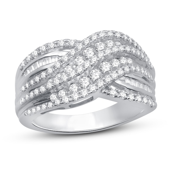 Previously Owned Diamond Fashion Ring 1 ct tw Round & Baguette Sterling Silver